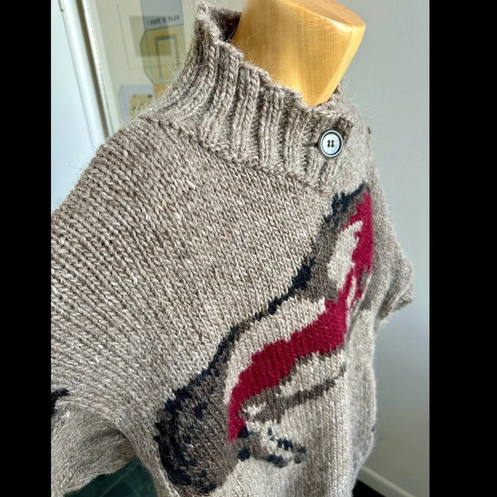 VINTAGE 1990s HANDKNIT ICELANDIC WOOL MENS SWEATER PREHISTORIC CAVE PAINTING XXL - Picture 4 of 8